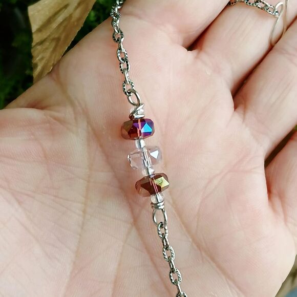 Boho Chic Faceted Glass Beaded Bracelet Anklet, Iridescent 8" - Picture 4 of 4